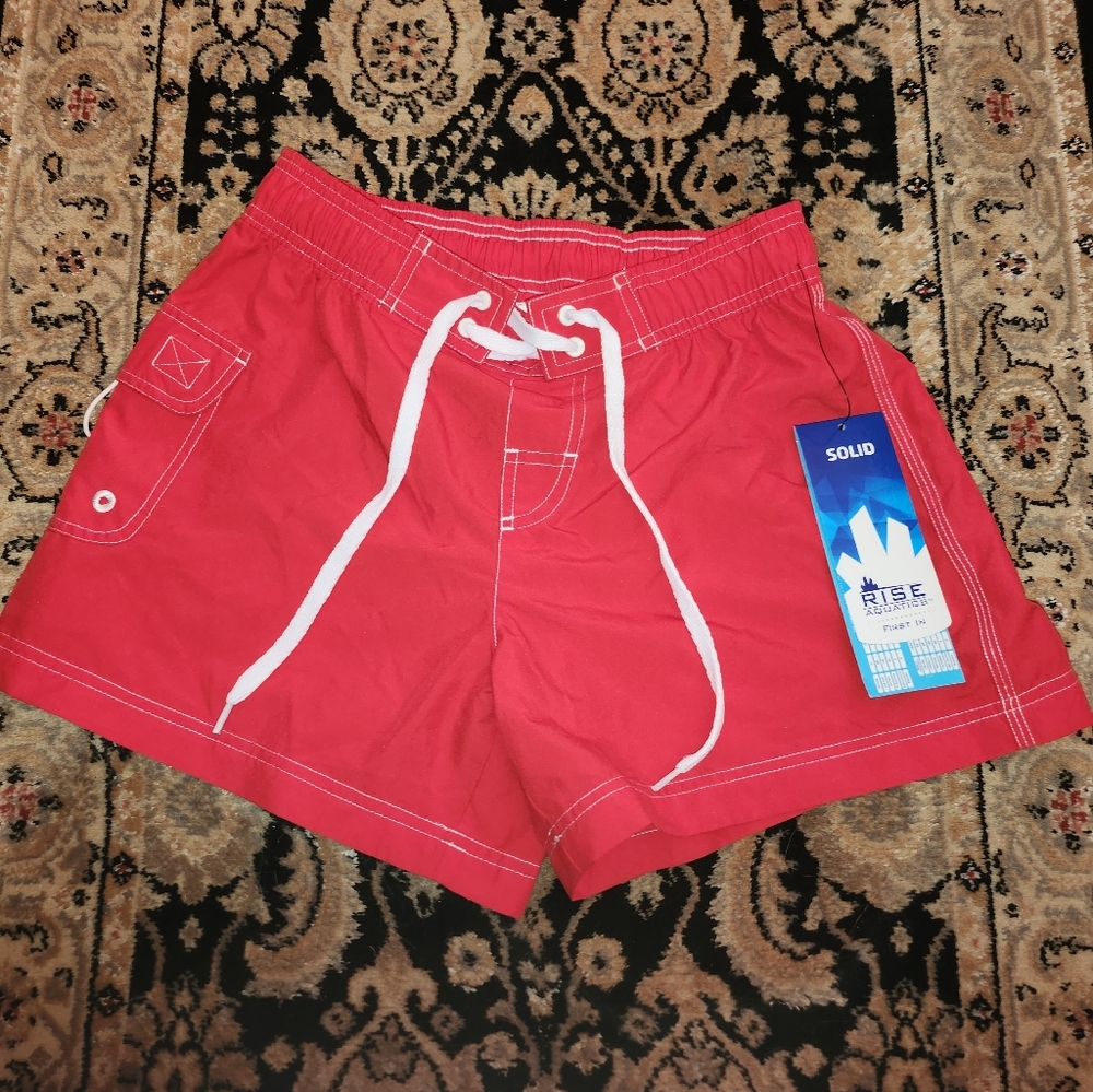 Red Swim Shorts with Drawstring